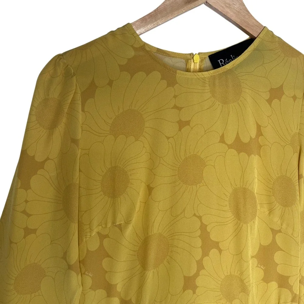 Realisation Par The Mary Jane Yellow Sunflower Silk A Line Mini Dress SZ S - Picture 4 of 13